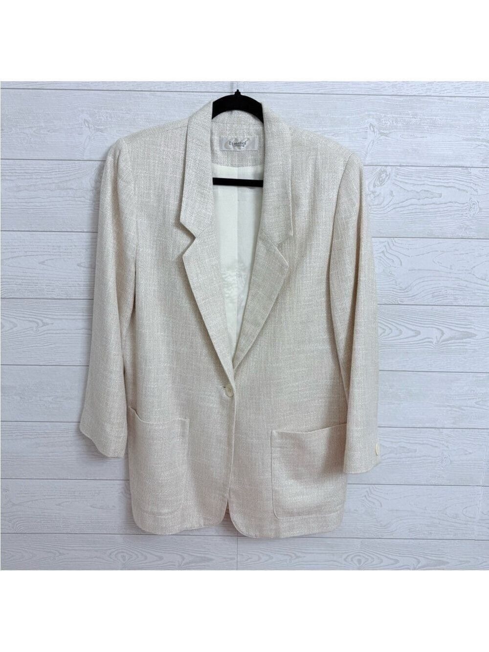Essential Elements Women’s Cream Rayon Linen Woven Blazer. Size M